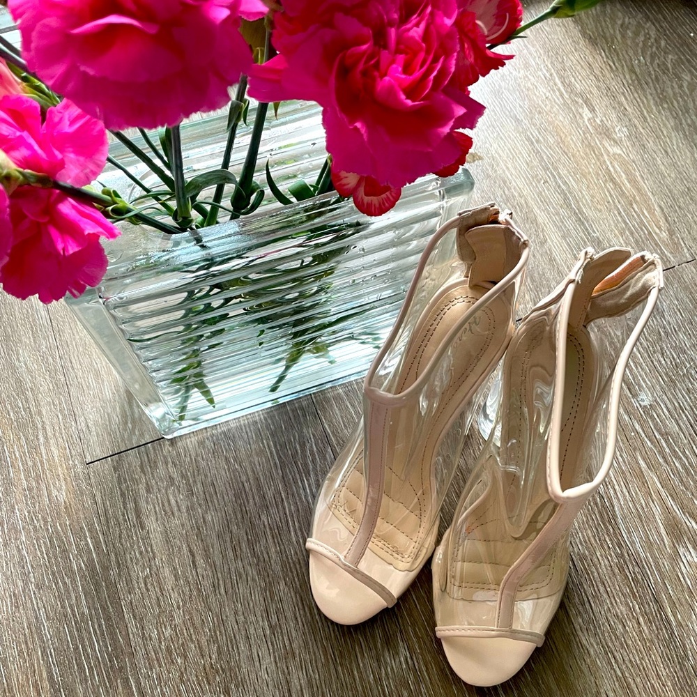 Clear & Nude Bootie Heels